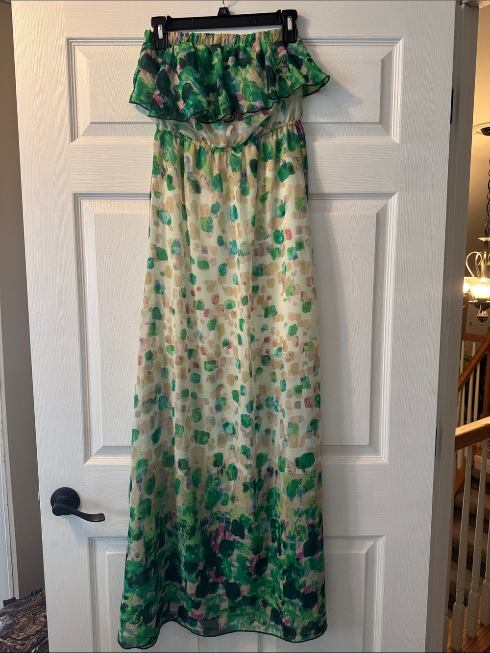 Tyche Green and Cream Watercolor Maxi Dress